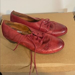Women's Red Leather Lace-Up Oxford Heelsjmj